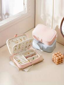 1 pieza Caja de almacenamiento de joyas de cuero PU, caja de almacenamiento de joyas con estilo de botón, caja de colección de joyas, caja de almacenamiento de anillos