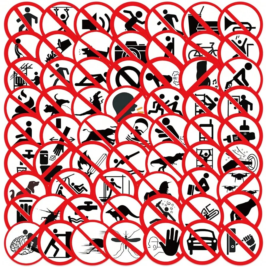 60PCS Funny Prohibition Sign Stickers Vinyl Stickers Scrapbook ...