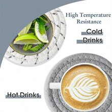 8 Pieces Of Absorbent Drink Coasters + Storage Rack, Coffee Table Woven Coasters, Kitchen Table Heat-Resistant Coasters And Thick Insulation Pads - Grey - View 2