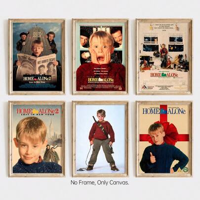 1/6 件《小鬼当家》 - 电影海报墙面艺术 - 90 年代电影海报 - 帆布墙面装饰 - 《小鬼当家》电影海报，适用于客厅卧室装饰