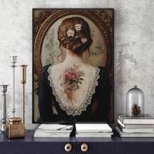 Tattoo Art On Canvas Victorian Women Art Prints Female Portrait Wall Art Classical Women Picture Lady Portrait Girl Back Wall Art Dark Academia Room Decor, Framed And Ready To Hang. (30x45cm)12x18inch Framed