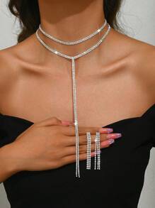 Bộ 3 dây chuyền tua rua nhiều lớp, dây chuyền mặt đá Rhinestone đen cho nữ, thích hợp cho đám cưới, tiệc tối, quà tặng ngày lễ tình nhân cho bạn gái hoặc bạn thân, mẹ, mẹ, ngày của mẹ, quà tặng - bộ trang sức - Xem 15