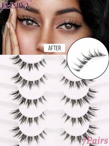 7 对自然浓密假睫毛，纤细纤细，适合日常使用，漫画睫毛，旅行必备品