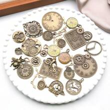 31pcs Random Mix Antiqued Bronze Clock Face Charm Pendant, Mixed Gears Steampunk Charms Pendants DIY For Necklace Bracelet Jewelry Making And Crafting