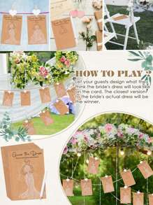 60 piezas - Juegos de ducha nupcial "El vestido" para invitados que incluyen tarjetas de juegos de ducha de boda y lápices solubles en agua. Decoraciones de boda divertidas, suministros para fiestas, ideas de juegos para fiestas de San Valentín y celebraciones festivas
