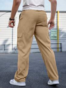 1 件男孩和青少年男孩休闲户外直筒口袋裤，时尚简约，春秋