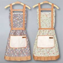 Delantal de estilo princesa con encaje floral, con bolsillo práctico para limpiar las manos, resistente al agua y al aceite, de uso múltiple para la cocina y la sala de estar