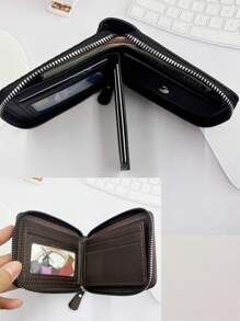 1 Piece Of Men's PU Leather Short Wallet, Fashionable Checkered Soft Wallet, Horizontal Zipper Wallet, Coin Purse, Woven Pattern Splicing Wallet, Large Capacity Multi Card Slot, Can Store Large Banknotes, Simple Coin Pocket, Credit Card Bank Card ID Card Photo Slot, Business And Leisure Style, Ideal Gift For Men's Birthdays Or Partners, Suitable For Fashionable Styles - Multicolor - View 3