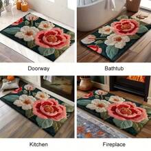 1pc Vintage Pink & White Floral Anti-Slip Mat, Faux Wool Super Soft Fiber Bathroom Doormat, Ultra Plush Bath Rug, Washable, Low Pile, TPR Backing, Knitted Fabric, Suitable For Entryway, Bathroom, Bedroom, Kitchen, Foyer, Indoor/Outdoor Use, Bathroom Accessory, Home Decor - Multicolor - View 8