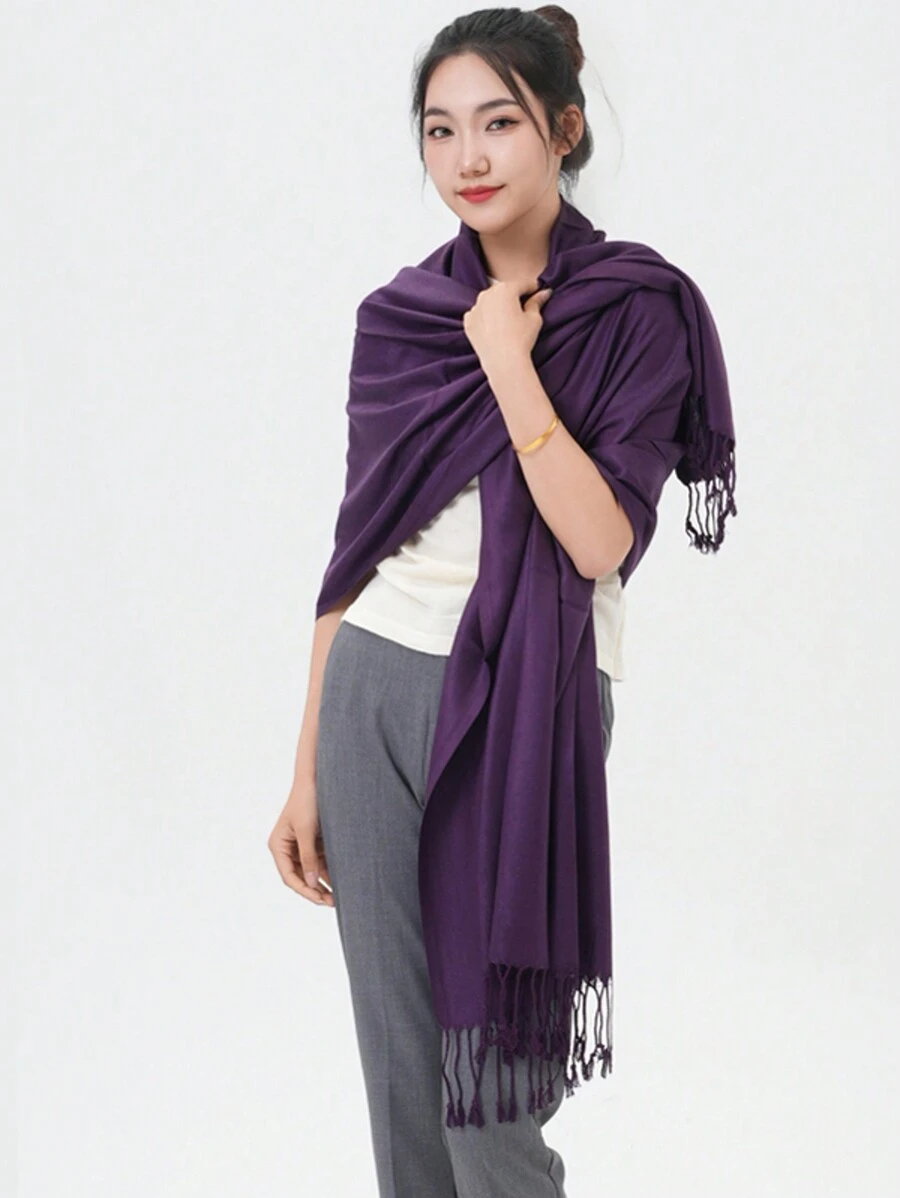 High-Quality Classic Solid Pashmina Scarf – Perfect For Weddings And Special Events - 派對紫 - 查看 1