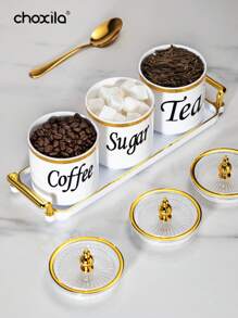 choxila 4pcs Coffee Canister Set, Multi-Purpose Storage Jars For Coffee, Tea, Sugar, Decorative Cream & Sugar Sets With Lids, Kitchen Jars Coffee Sealed With Tray