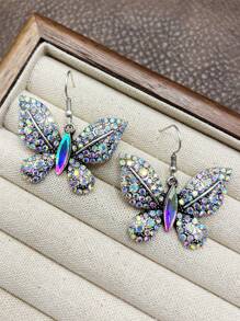 1 Set Vintage Western/Country Style Beaded CCB/Chain/Butterfly Pendant Necklace & Butterfly Drop Earrings, Suitable For Women/Girls To Accessorize Casual Outfits, Parties, Jewelry Gift For Family/Friends/Yourself