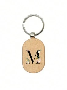 Daisy Flower Letter A-Z Pattern Wooden Keychain, First Letter Wooden Pendant, Creative Small Gift That Can Be Carved, Bag Pendant, Wooden Label, Keychain, Ring, Carved Blank Wooden Board, Diy Accessory, Single-Sided Printing - Apricot - View 24
