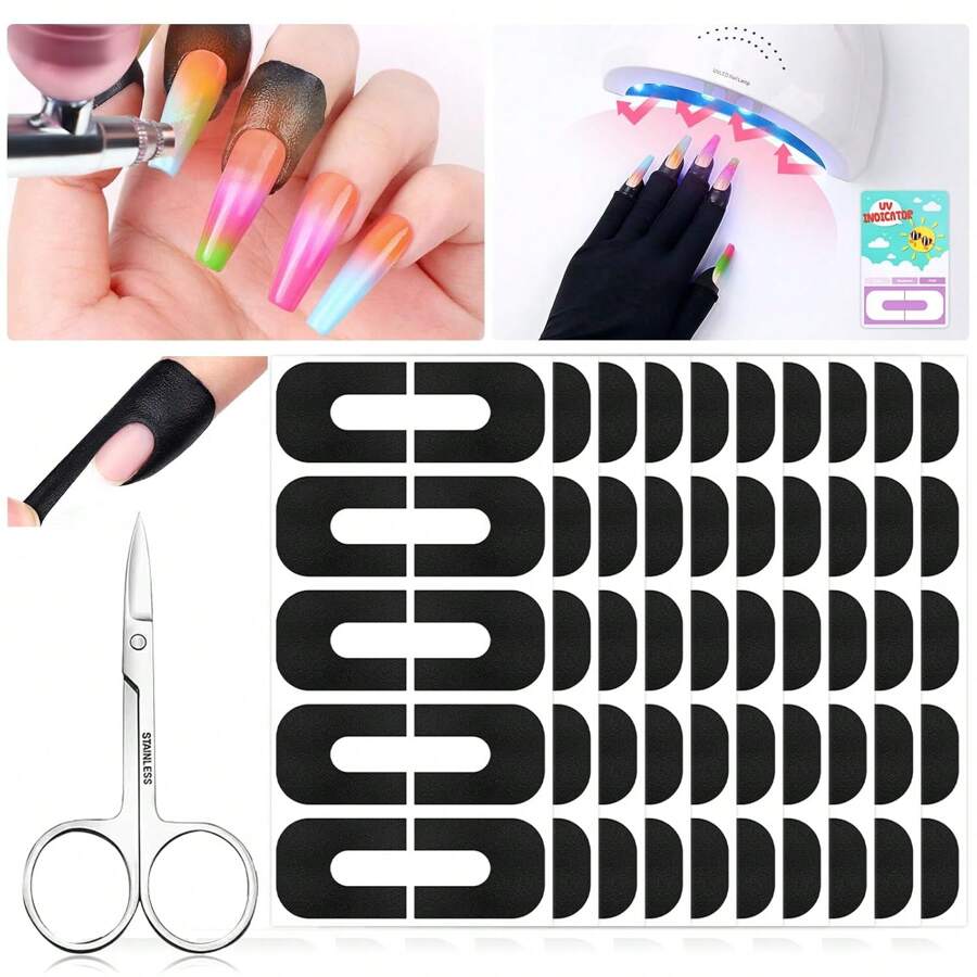 Saviland 100PCS Nail Polish Protector For Fingers: 99.99%+ U V Protection Cuticle Protector For Nail Painting U-Shaped Nail Protector Peel Off Nail Tape For French Tip Nails Stamp Nail Art - Black - View 1