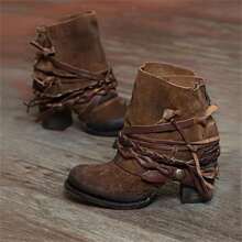 Europe And America 2025 Winter Platform Retro Boots For Women Round Head Back Zipper Lows Botas Fashion Pumps Shoes For Ladies - màu nâu - Xem 1