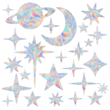 SHAWULA 25 PIEZAS Pegatinas opacas para ventanas con diseño de cielo estrellado para evitar colisiones de pájaros, pegatinas de vinilo prismatizado arcoíris, no adhesivas para decoración de ventanas