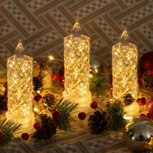 AMILL 3/6/9pcs LED Cylindrical Flameless Candle Lights, Battery-Powered Imitation Crystal Rose Shadow Night Lights, Suitable For Valentine's Day, Weddings, Banquets, Parties, Holloween Christmas And Holiday Decorations. - ánh sáng trắng ấm áp - Xem 7