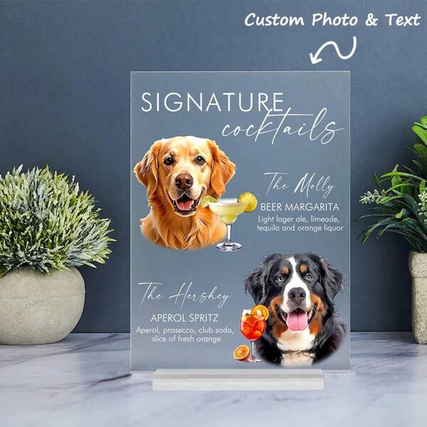 1Pc Custom Dog Cocktail Sign, Signature Drink Acrylic Menu Sign, Funny Wedding Bar Sign, Personalized Pet Cocktail Sign, Funny Bar Menu,Multi-Functional,Durable,Anti-Mold,Ornamental,Reusable,Exquisite,Stylish,High-Quality,Adorable,Modern,Custom,Unique,Personalized,Ideal Gifts For Him,Ideal Gifts For Her,Her,Boyfriend,Girlfriend,Dad,Mom,Family,Friends,Son,Daughter,Kids,Kitchen,Dining Room,Bedroom,Office,Living Room,Home,Garden,Tea Room,Graphic Print
