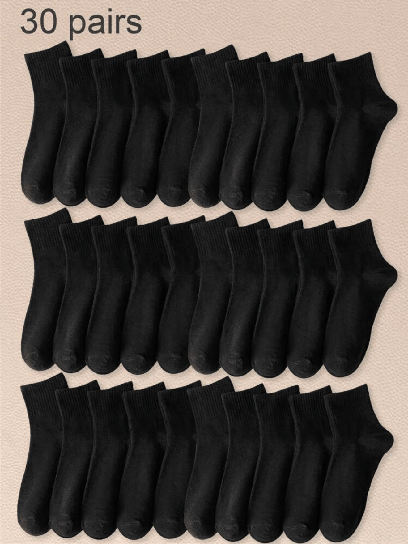 30 Pairs Of Four Season Black No Pattern Daily Simple Sports Versatile, Campus Daily Sports Wear, Soft And Skin Friendly, Comfortable, Breathable, Sweat Absorbing, Odor Proof, Men's And Women's Socks