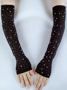 1 Pair Thin Rhinestone Arm Sleeves, Fashionable And Slimming Design For Sun Protection, Driving - Black - View 2