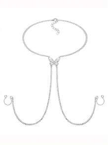 Fake Piercing With Chain Fake Nipple Ring For Women, Non Piercing Nipple Ring With Butterfly Necklaces Adjustable Ring Fake Ring Non Piercing Jewelry