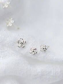 1 Pair S925 Silver Simple Rose Flower Stud Earrings, Fresh & Sweet Design For Girl