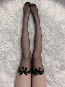 2 Pairs Black White Sexy Overknee Long Socks Women Sweet Girls Lolita Bowknot Thigh High Fishnet Stockings Gothic Punk Lace Mesh Legging