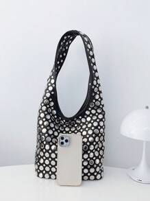 Geantă de umăr mică cu decor cu nituri de calitate premium, design de nișă de lux casual