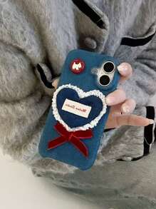 Nouveau étui de téléphone en TPU de luxe antichoc avec motif minimaliste à nœud en forme de cœur 3D en denim bleu offrant une protection intégrale, compatible avec les iPhone 13/14/15/16/Pro Max