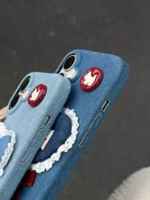 Nouveau étui de téléphone en TPU de luxe antichoc avec motif minimaliste à nœud en forme de cœur 3D en denim bleu offrant une protection intégrale, compatible avec les iPhone 13/14/15/16/Pro Max