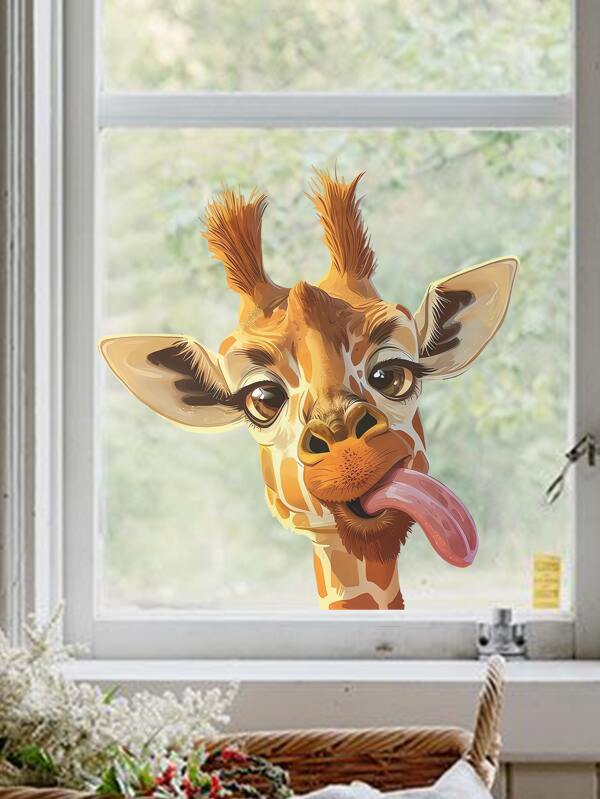 1 Pc 3D Giraffe Animal Wall Sticker,Waterproof PVC Self-Adhesive ,Creative Home Decoration Wall Stickers, For Home Decor, Kitchen Decor, Dining Room Decor, Lounge Decor, Living Room Decor,Window Decor