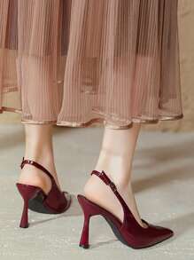 Women's Fashion Open Back Pointed Toe Super High Heel Pumps, Solid Color Slip-On Thin Heeled Dress Shoes, High Quality Plus Size Ladies Party Sandals, Spring/Summer