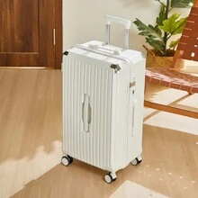 20 Inch Large Capacity Luggage Suitcase, Lightweight Portable Travel Case With Handle - White - View 3