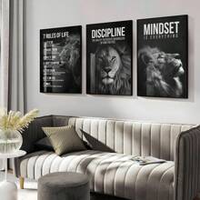 3 幅可选画框动物狮子王帆布画海报印刷品，适合家庭办公室、客厅、卧室的励志励志墙贴 - 艺术装饰，经典、现代风格，动物印花主题，室内装饰 - 彩色 - 查看 3