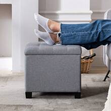 Ottoman Cube en Lin avec Coffre de Rangement, Pouf, Tabouret, avec siège/Couvercle rembourré Amovible, pour Salon, Coiffeuse, Chambre, Entrée - 45 x 45 x 41 cm - Gris Argenté