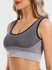 Light Gray Seamless & Underwire-Free Removable Padded Sports Bra, High Impact, Sweat-Wicking, Breathable, Strong Support