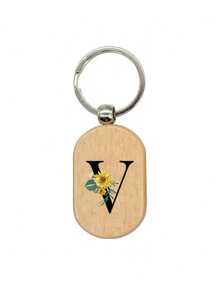 Daisy Flower Letter A-Z Pattern Wooden Keychain, First Letter Wooden Pendant, Creative Small Gift That Can Be Carved, Bag Pendant, Wooden Label, Keychain, Ring, Carved Blank Wooden Board, Diy Accessory, Single-Sided Printing - Apricot - View 23