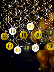 9 peças/Conjunto Bandeirolas Espirais de PVC + Espirais Duplas + Números em Folha, Adequado para Decorações de Festa de Aniversário de 18°/20°/30°/40°/50°, Também Pode Ser Usado para Decorações de Aniversário de 18/20/30/40/50