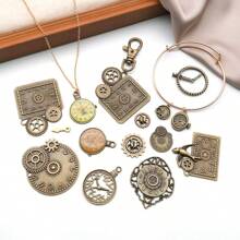 31pcs Random Mix Antiqued Bronze Clock Face Charm Pendant, Mixed Gears Steampunk Charms Pendants DIY For Necklace Bracelet Jewelry Making And Crafting