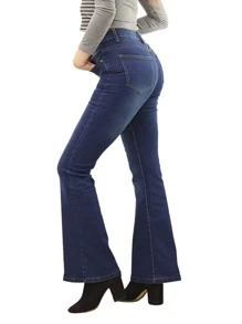 Bell Bottom Jeans PUSH UP Thick Denim Looks Fantastic. - Dark Wash - View 1
