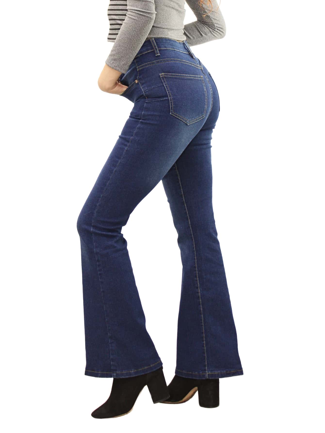 Bell Bottom Jeans PUSH UP Thick Denim Looks Fantastic. - Dark Wash - View 1