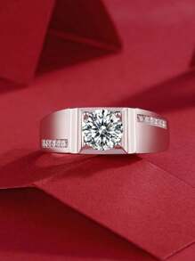2 件套结婚戒指套装，闪亮方晶锆石银色戒指，适合女士婚礼佩戴和情人节礼物 - 銀色 - 查看 6