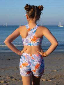 Tween Girls Tie Dye Print Bikini Swimwear, Casual Minimalist Design