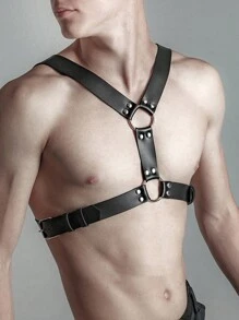 Men's Leather Cinched Waist Belt, Sexy Male Restraint Lingerie, Adjustable Chest Binding Strap, Boyfriend Birthday Gift Halloween Accessories, Halloween Costumes Autumn-Winter Accessories Halloween Costume,Suitable For Teens, Youth,Men,Casual, Outdoor, Athletic, Vacation, Graduation Gifts, Birthday, Daily Wear - Black - View 5