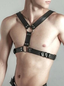 Men's Leather Cinched Waist Belt, Sexy Male Restraint Lingerie, Adjustable Chest Binding Strap, Boyfriend Birthday Gift Halloween Accessories, Halloween Costumes Autumn-Winter Accessories Halloween Costume,Suitable For Teens, Youth,Men,Casual, Outdoor, Athletic, Vacation, Graduation Gifts, Birthday, Daily Wear - Black - View 1