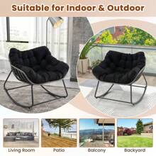 Outdoor Rocking Chair Oversized Patio PE Wicker Egg Chair-Black - Black - View 9