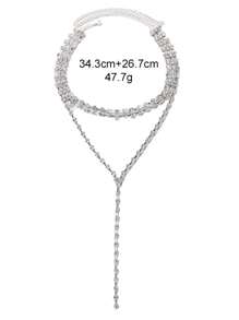 STONEFANS 1 件时尚多层水晶项链，欧美风格长款几何颈链