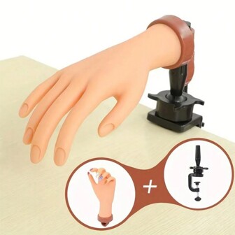 Silicone Nail Art Practice Hand Model With Bendable Fingers & Desktop Stand, Ideal For Beginners Nail Art Training Kit