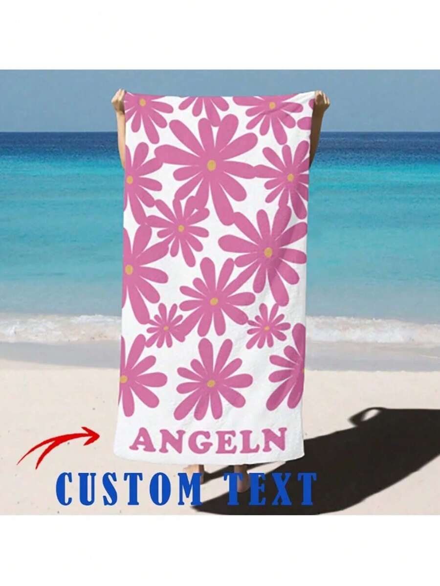 1 pièce Serviette de plage personnalisée avec texte, couverture de plage à imprimé floral, serviette de bain super absorbante, serviette de plage confortable, serviette de piscine , tapis de yoga élégant, accessoires de plage, cadeau indispensable pour les vacances, disponible en différentes tailles, convient pour la natation, le camping et les voyages, cadeau de la Saint-Valentin pour femme, anniversaire, petit ami, petite amie