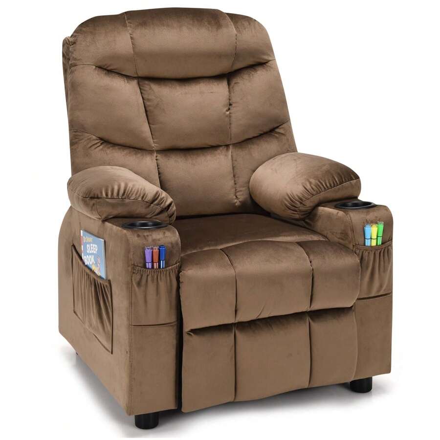 Kids Recliner Chair Velvet Adjustable Sofa Chair Gaming Lounge Chair - Coklat - View 1